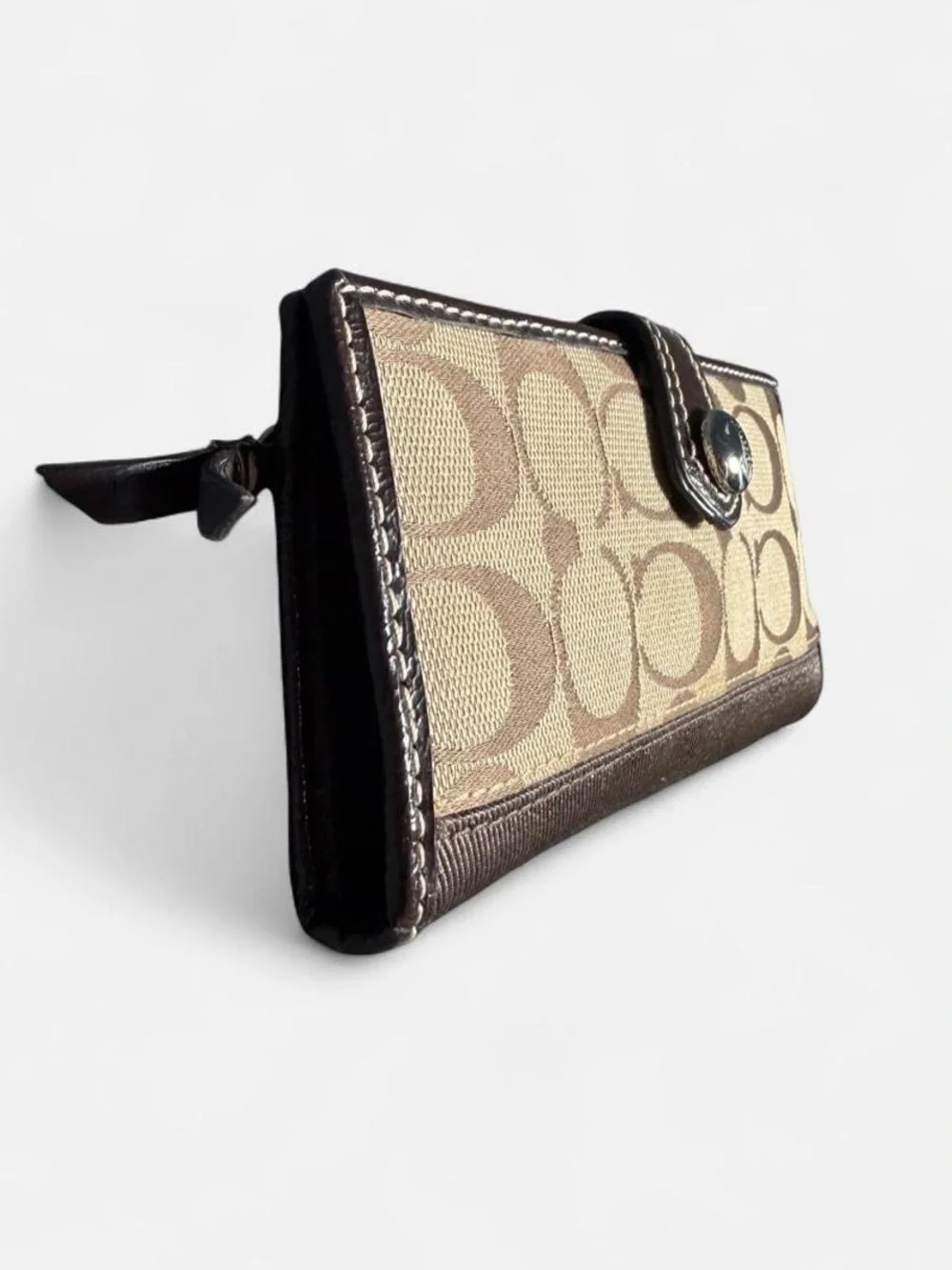Coach Tan and Brown Signature Continental Wallet
